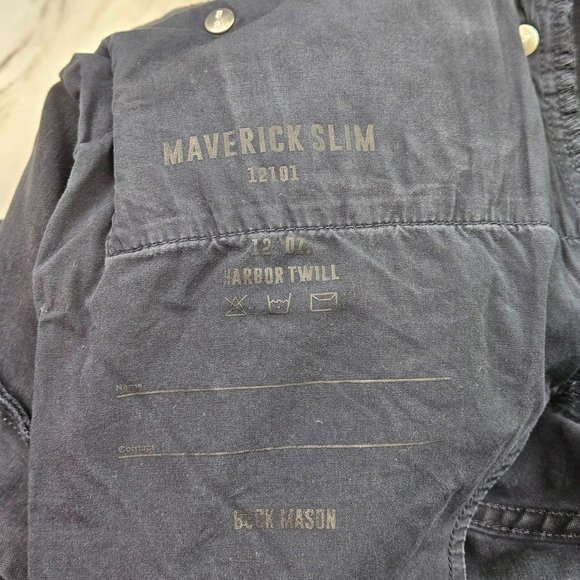 Buck Mason Mens Maverick Slim Harbor Twill Jeans Button Fly 38x34 Distressed - Picture 12 of 16